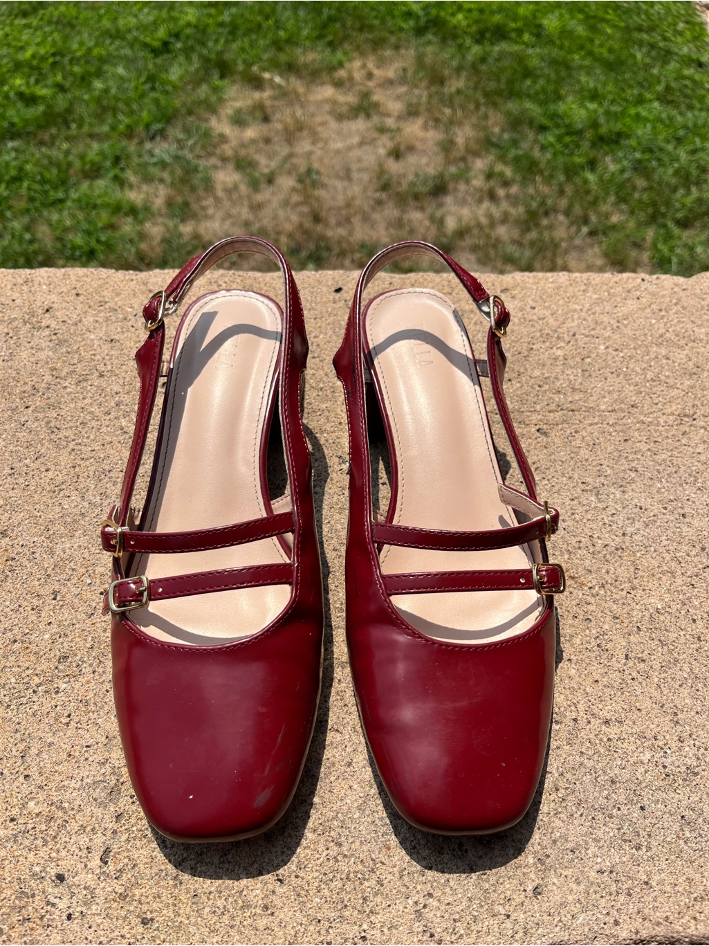 Women's Burgundy Slingback Mary Jane Low Heel Mules — image 2 of 6